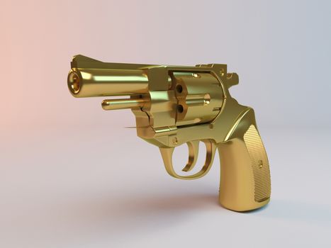 3D golden gun inside a white stage