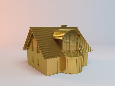 golden 3D simple house on a white background 