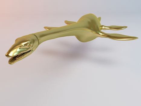 Golden 3D animal (Elasmosaurus) inside a stage with high render quality to be used as a logo, medal, symbol, shape, emblem, icon, business, geometric, label or any other use