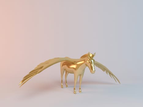 Golden 3D flying animal zebra inside a stage with high render quality to be used as a logo, medal, symbol, shape, emblem, icon, business, geometric, label or any other use