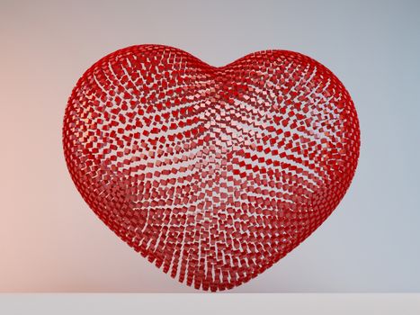 Happy Valentines Day.3D illuminated neon heart of glowing particles and wireframe.