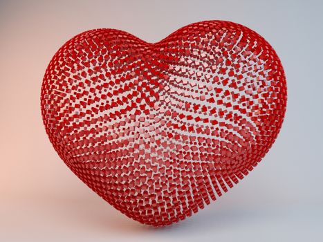 Happy Valentines Day.3D illuminated neon heart of glowing particles and wireframe.
