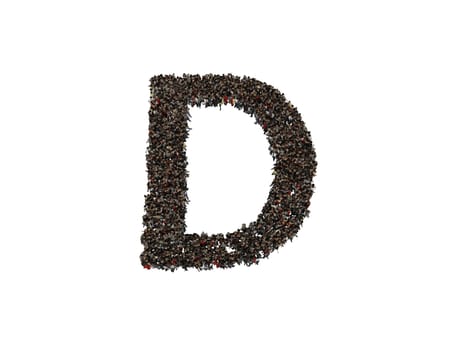 3d characters forming the letter D isolated on a white background seen from above