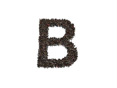 3d characters forming the letter B isolated on a white background seen from above