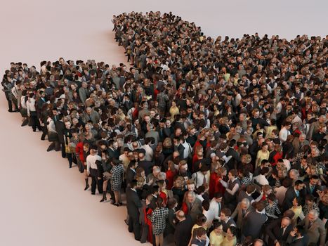People in the form of an abstract symbol business 3d render inside a white stage
