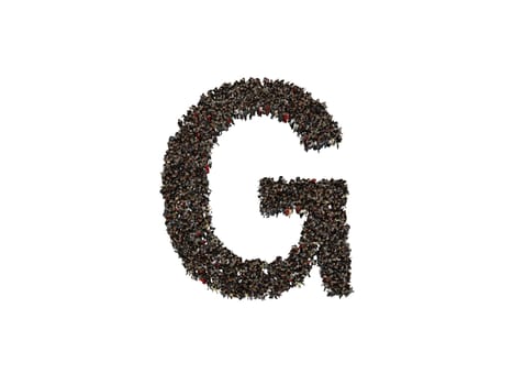 3d characters forming the letter G isolated on a white background seen from above