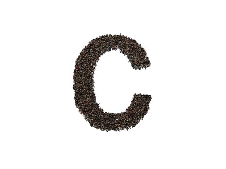 3d characters forming the letter C isolated on a white background seen from above