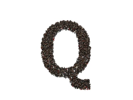 3d characters forming the letter Q isolated on a white background seen from above