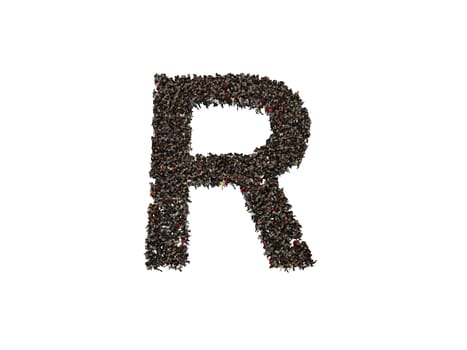 3d characters forming the letter R isolated on a white background seen from above