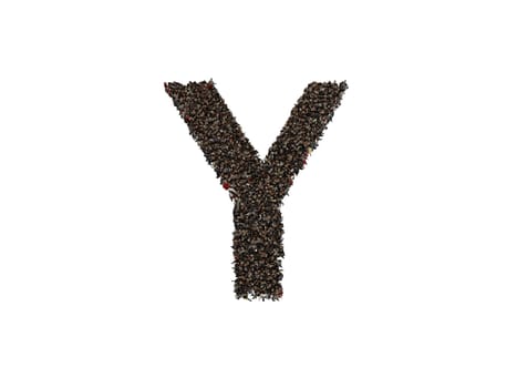 3d characters forming the letter Y isolated on a white background seen from above
