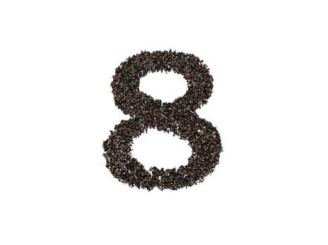 3d characters forming the Number eight isolated on a white background seen from above