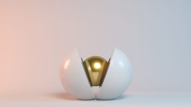 Business concept illustration, a 3d golden sphere is born from another sphere