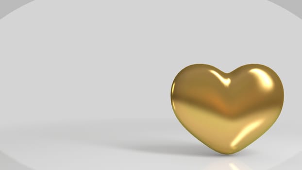 3d Golden shiny heart shape in a white stage