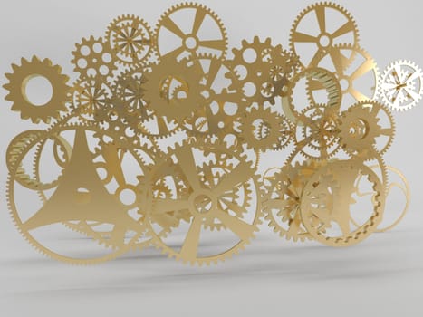 3d Golden Gears on white background