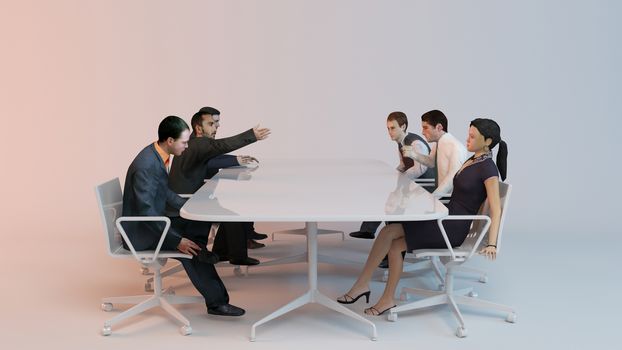 3d people human character meeting, person at conference table  3d render