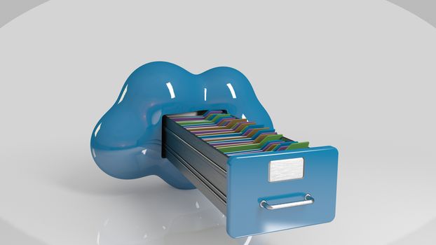 File storage in cloud. 3D computer icon on a white stage.