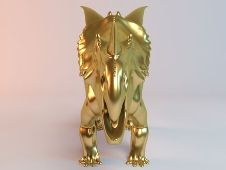 Golden Einiosaurus 3D model inside a white stage