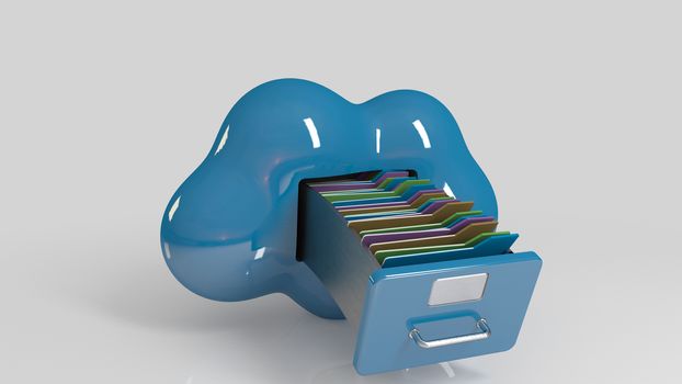 File storage in cloud. 3D computer icon on a white stage.