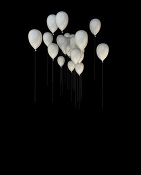 Several white balloons rendered on a black background