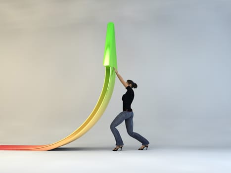 3d woman character sales growth, on a white background, 3d image