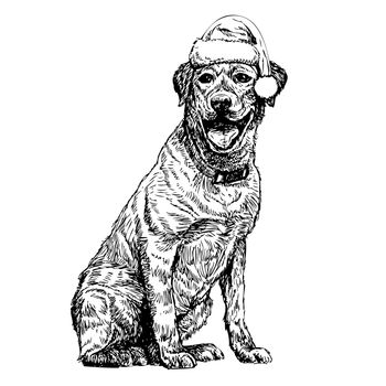 Yellow Labrador Retriever with santa claus hat hand drawn vector , use for christmas background