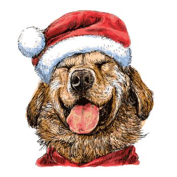 Smile Yellow Labrador Retriever with santa claus hat hand drawn vector , use for christmas background