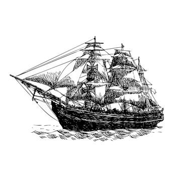 columbus ship hand drawn on white background