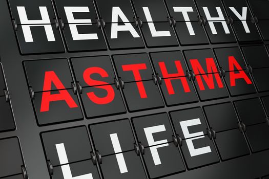 Health concept: Asthma on airport board background, 3d render 