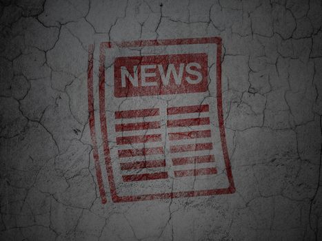 News concept: Red Newspaper on grunge textured concrete wall background