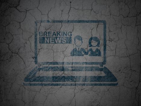 News concept: Blue Breaking News On Laptop on grunge textured concrete wall background