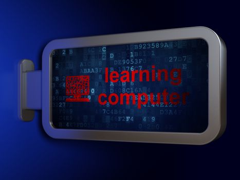 Education concept: Learning Computer and Computer Pc on advertising billboard background, 3d render
