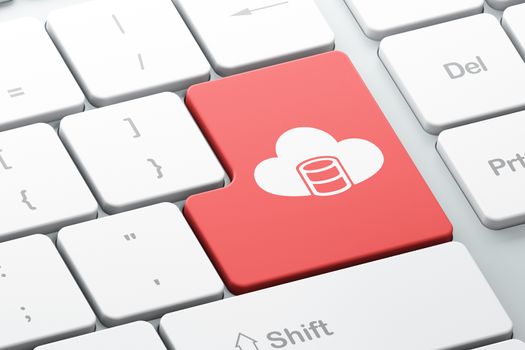 Programming concept: Enter button with Database With Cloud on computer keyboard background, 3d render