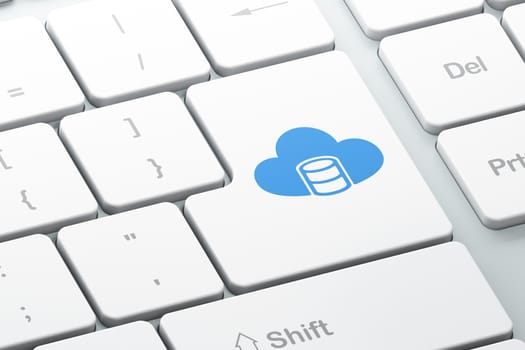 Programming concept: Enter button with Database With Cloud on computer keyboard background, 3d render