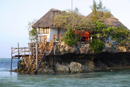 Small restaurant on top of the rock (The Rock). It is located south east of the island. Tanzania, Zanzibar