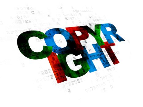 Law concept: Pixelated multicolor text Copyright on Digital background