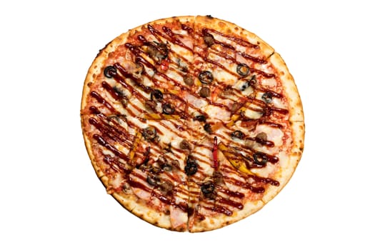Close up pizza on an old wooden desk