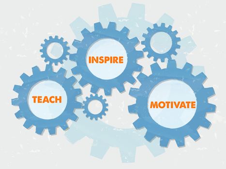 teach, inspire, motivate - text in colored grunge flat design gear wheels, education motivation concept words