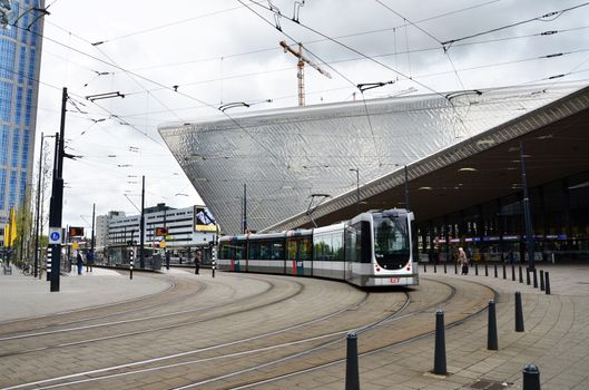 Rotterdam, Netherlands - May 9, 2015: Passengers at Rotterdam Central Station. on May 9, 2015. The station received an average of 110,000 passengers daily in 2007.