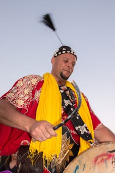 SALIR, PORTUGAL - 11 JULY: People, street performers, artists, mood and color on the Salir do Tempo medieval festival held on Salir, Portugal in July 2015.