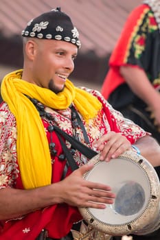 SALIR, PORTUGAL - 11 JULY: People, street performers, artists, mood and color on the Salir do Tempo medieval festival held on Salir, Portugal in July 2015.