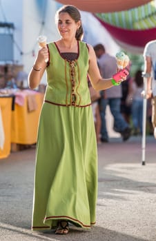 SALIR, PORTUGAL - 11 JULY: People, street performers, artists, mood and color on the Salir do Tempo medieval festival held on Salir, Portugal in July 2015.