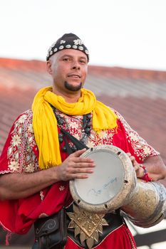 SALIR, PORTUGAL - 11 JULY: People, street performers, artists, mood and color on the Salir do Tempo medieval festival held on Salir, Portugal in July 2015.