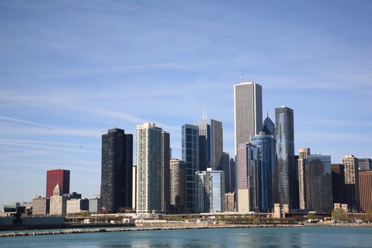 The classic Chicago skyline on Lake Michigan.