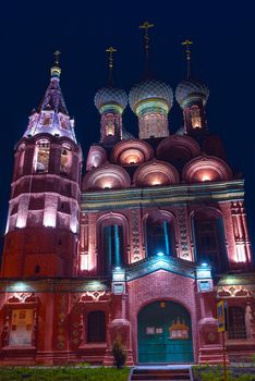 Ancient ortodox christian curch in the night. Yaroslavl, Russia.