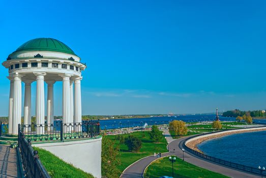 Famous gazebo on the embankment of the Volga river in Yaroslavl