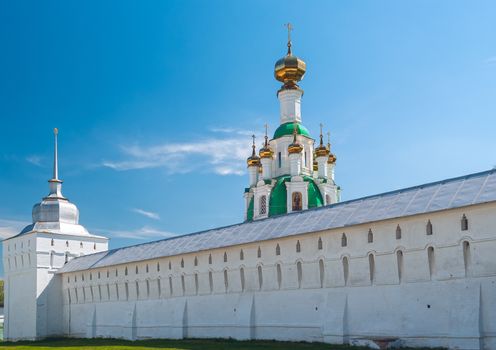 White  Ortodox monastery near Yaroslavl in sunny spring day