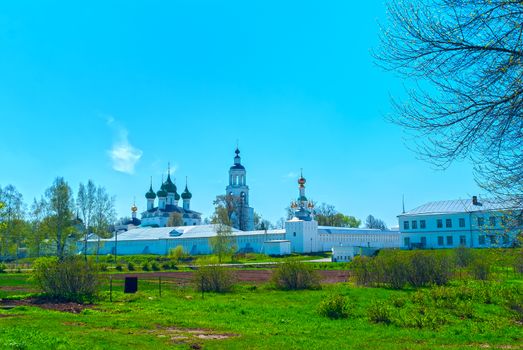White Monastery near Yaroslavl in the spring sunny day