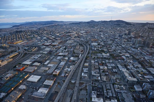 an aerial view of san francisco during sunset