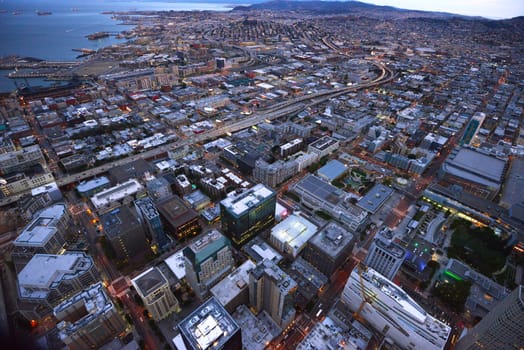 an aerial view of san francisco during sunset