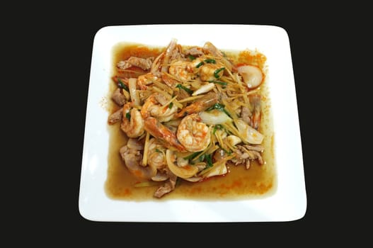 Stirfried shrimp and pork with ginger